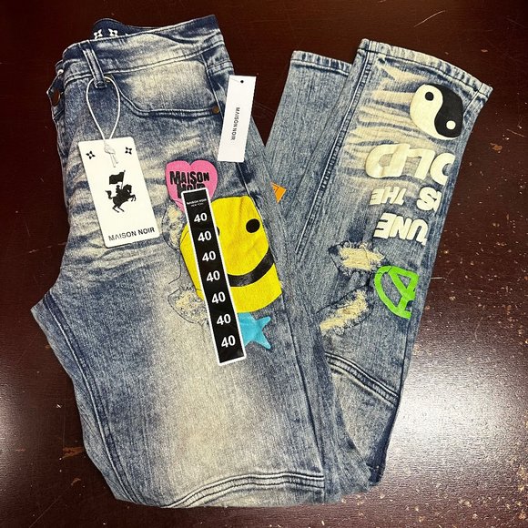 Maison Noir Mens Blue 5 Pocket Design Distressed Straight Denim Jeans Size 40 - Picture 1 of 4